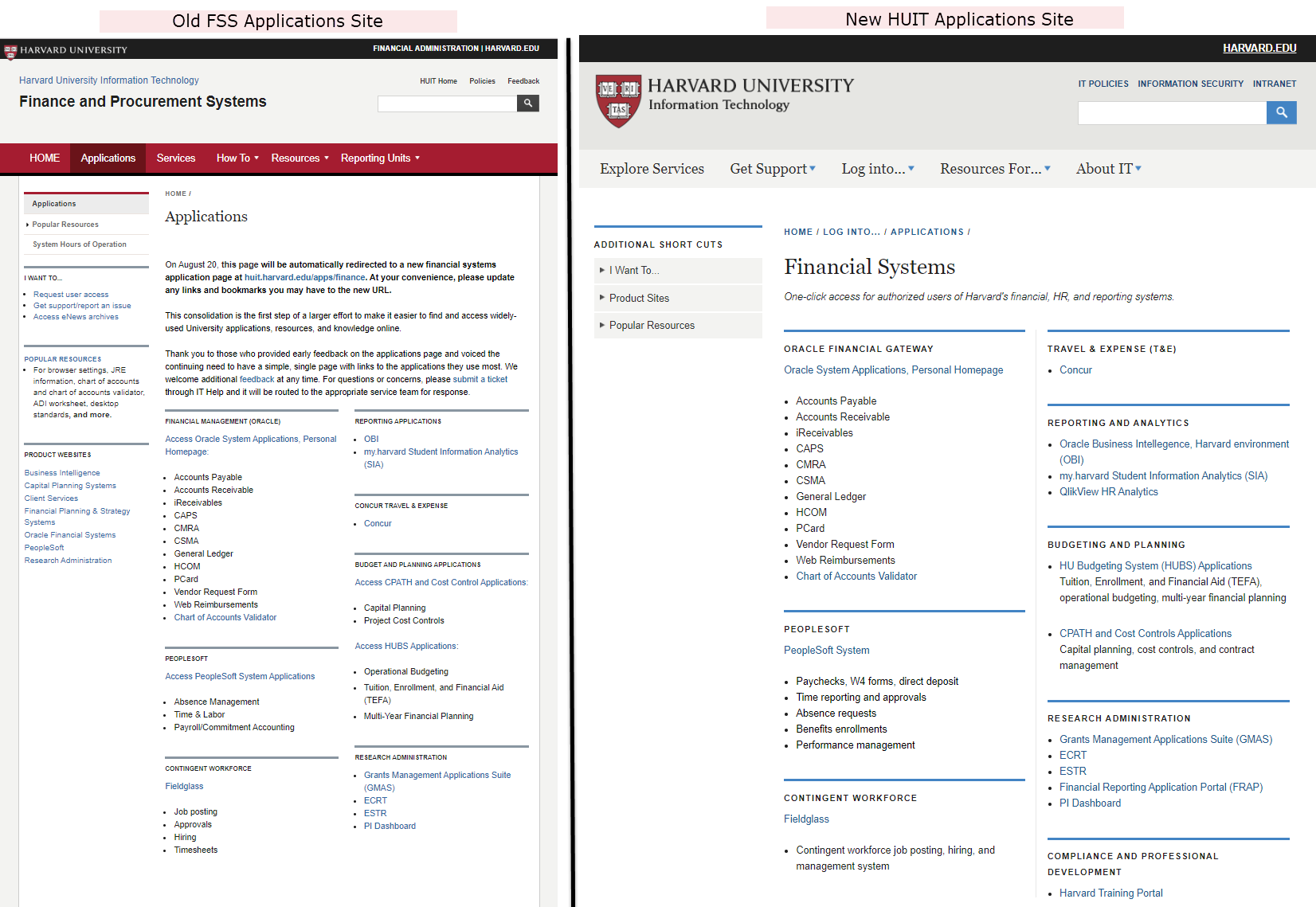 FSS website and HUIT website