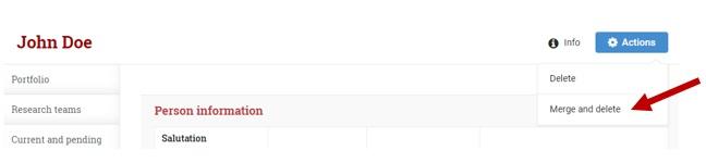 Merge person drop-down