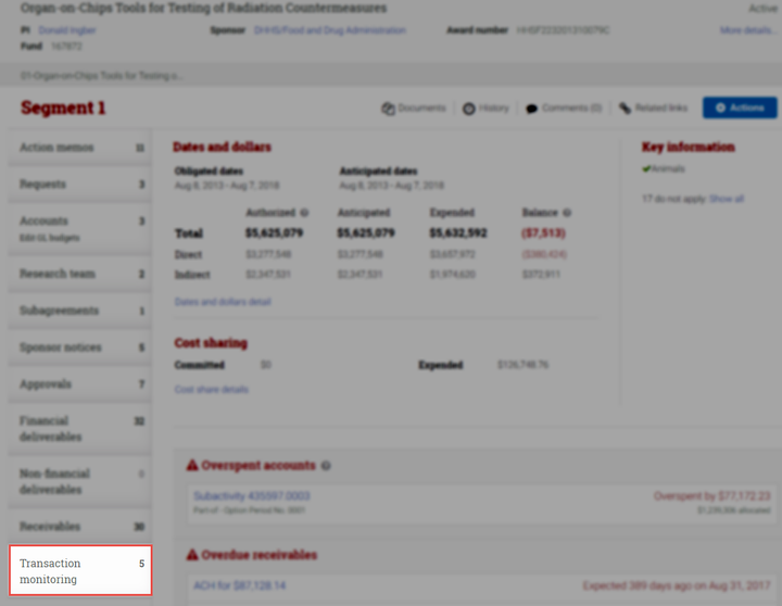 Segment Homepage Transaction Monitoring Link