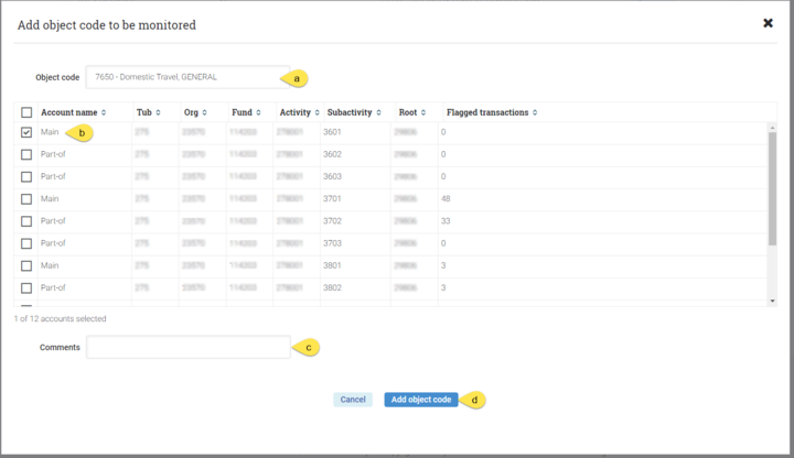 Transaction monitoring screen adding an object code to be monitored