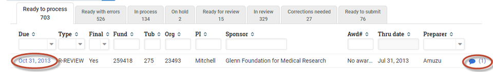 SCR_0660 Financial Deliverable Dashboard Date Link and Comments Link